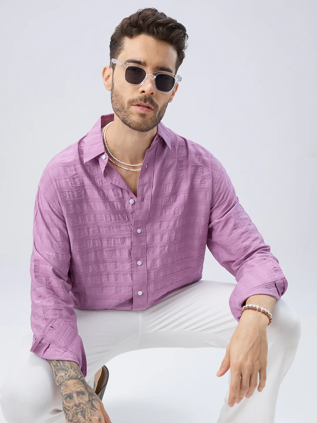 Royal Hopbush Purple Horizontal Textured Crinkled Shirt - Image 4