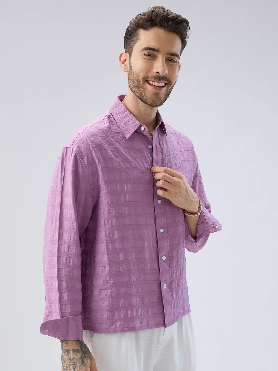 Royal Hopbush Purple Horizontal Textured Crinkled Shirt - Image 6