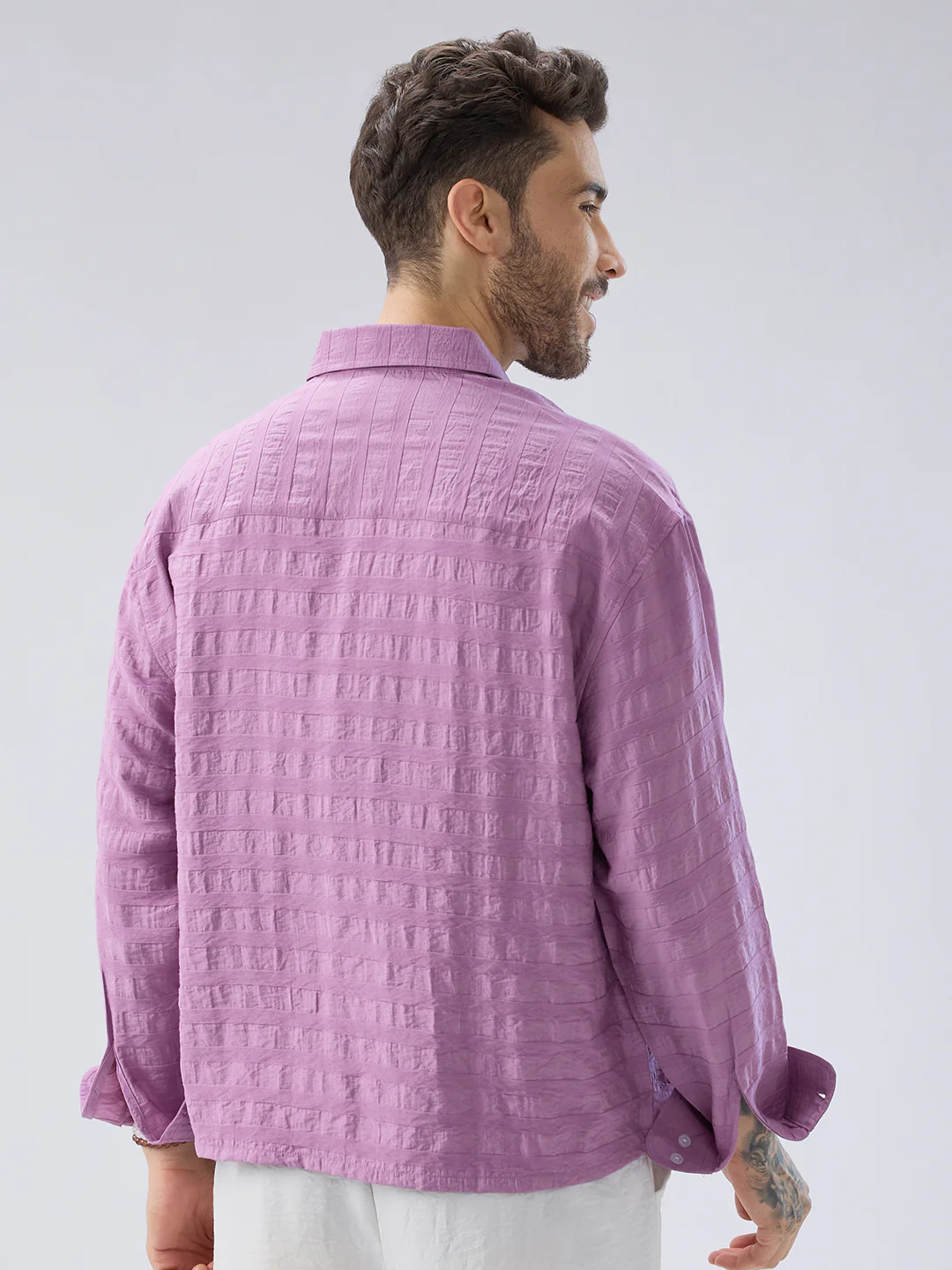 Royal Hopbush Purple Horizontal Textured Crinkled Shirt - Image 8