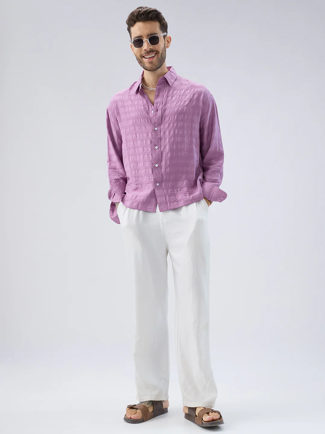 Royal Hopbush Purple Horizontal Textured Crinkled Shirt - Image 9