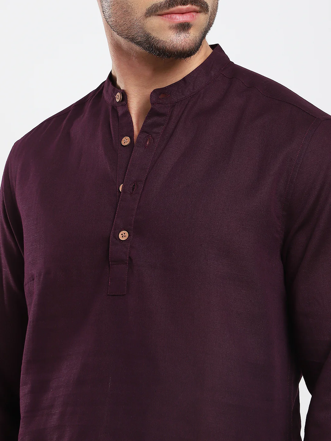 Royal Plum Essence Pure Linen Kurta - Image 3