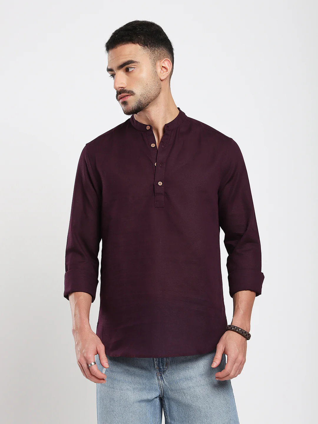 Royal Plum Essence Pure Linen Kurta - Image 5