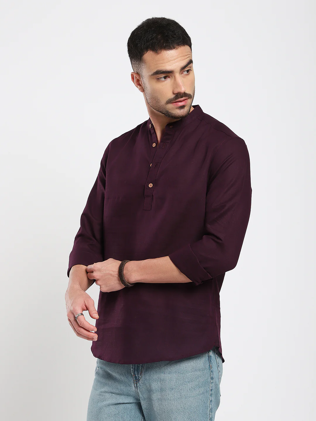 Royal Plum Essence Pure Linen Kurta - Image 6