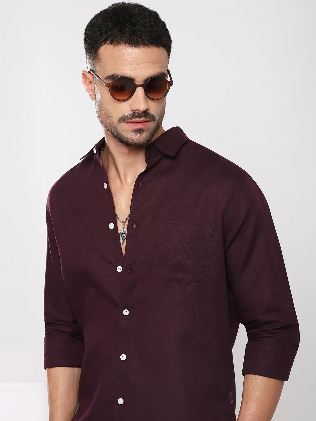 Royal Plum Essence Pure Linen Shirt - Image 3