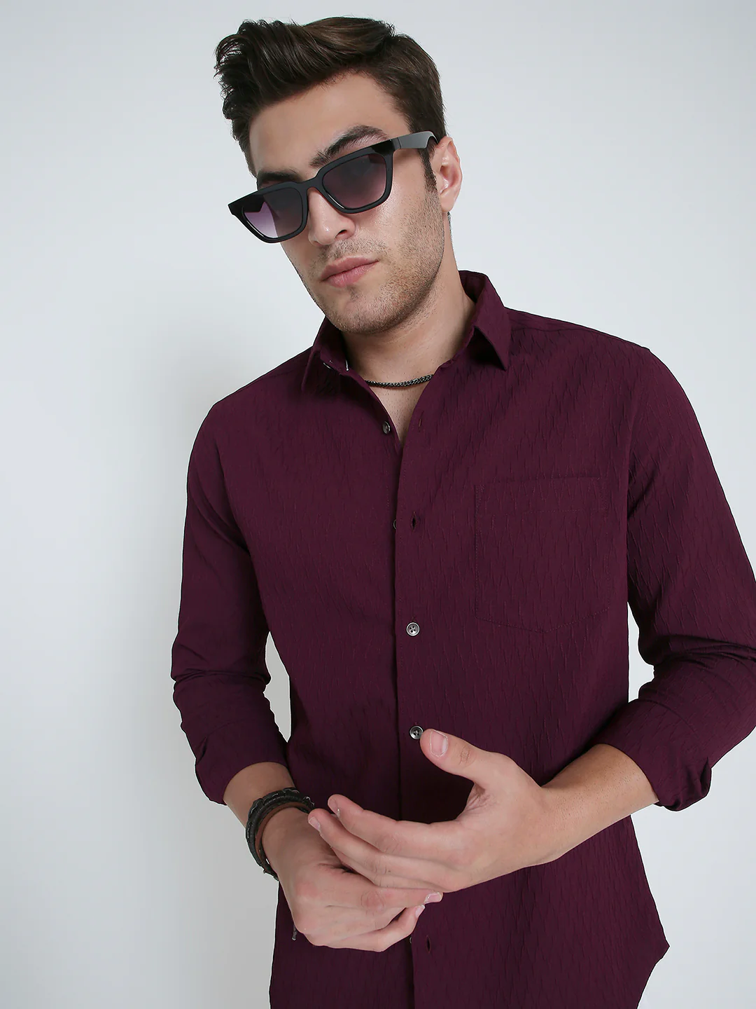 Royal Wine NightOut Textured Shirt - Image 2