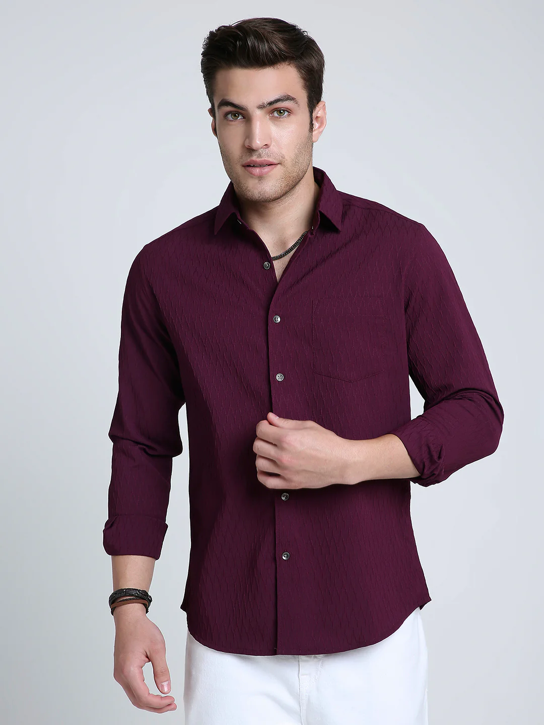 Royal Wine NightOut Textured Shirt - Image 5