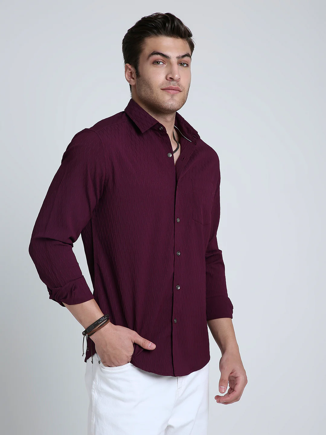 Royal Wine NightOut Textured Shirt - Image 6