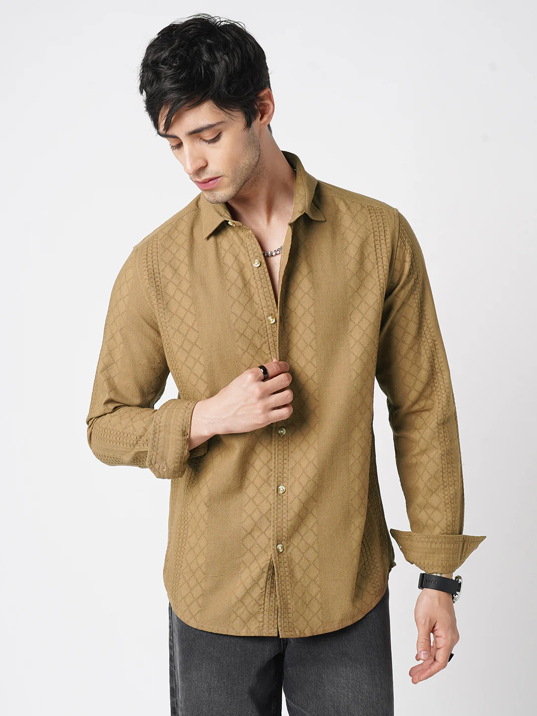 Russet Brown Embroidered Shirt - Image 5