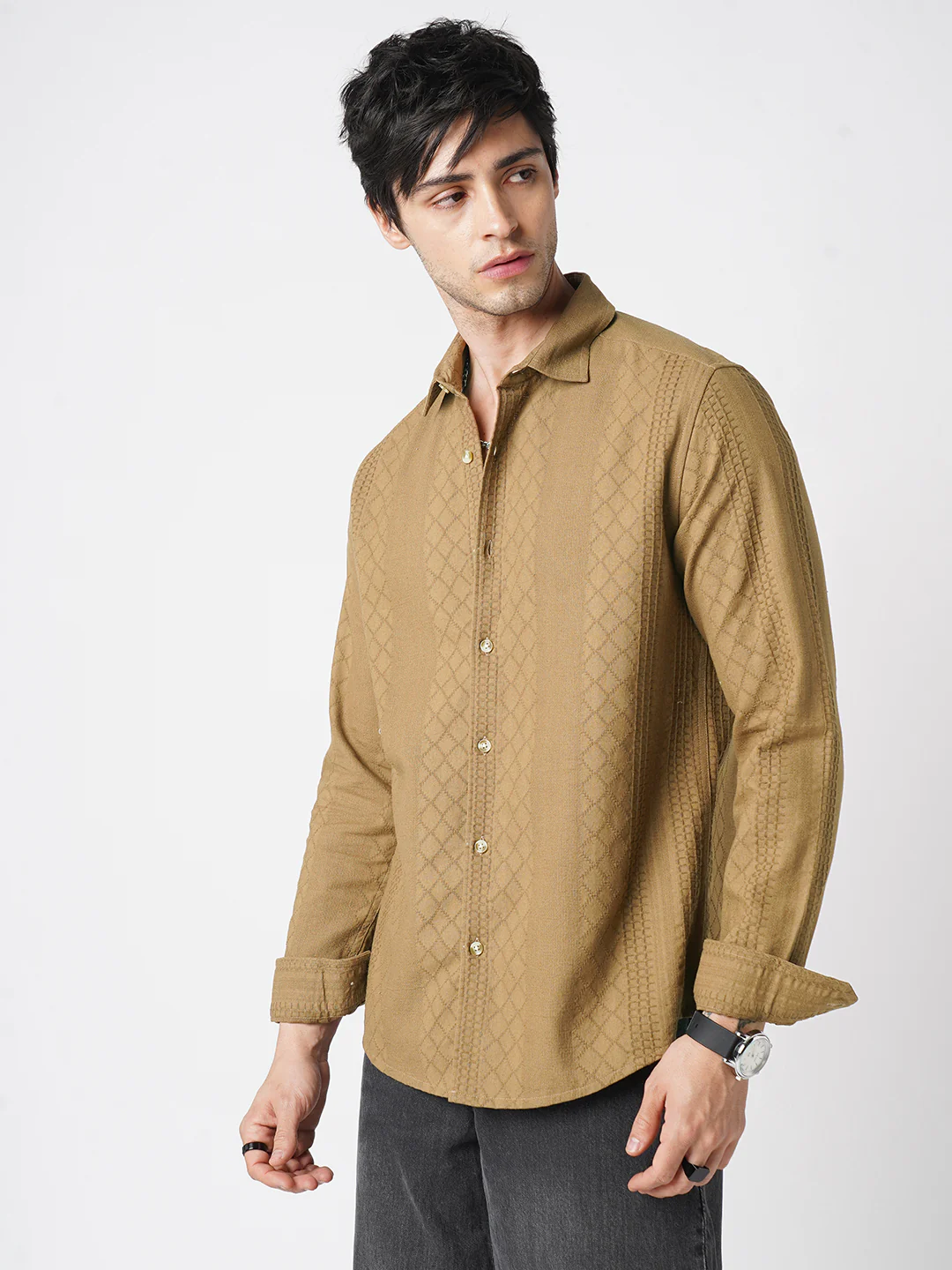 Russet Brown Embroidered Shirt - Image 6