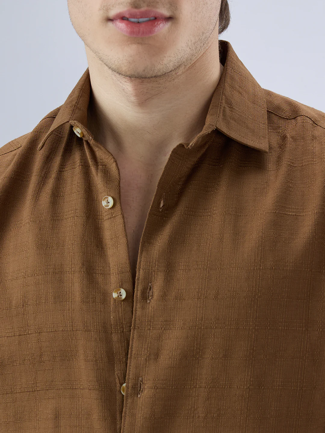 Russet Brown Micro Grid Weave Textured Shirt - Image 3