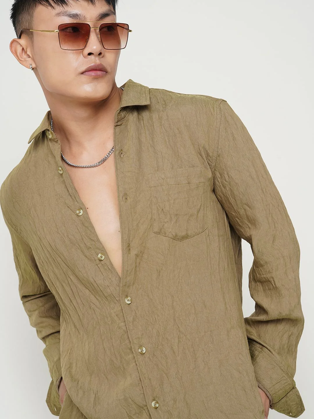 Russet Brown Wavy Textured Crushed Shirt - Image 2