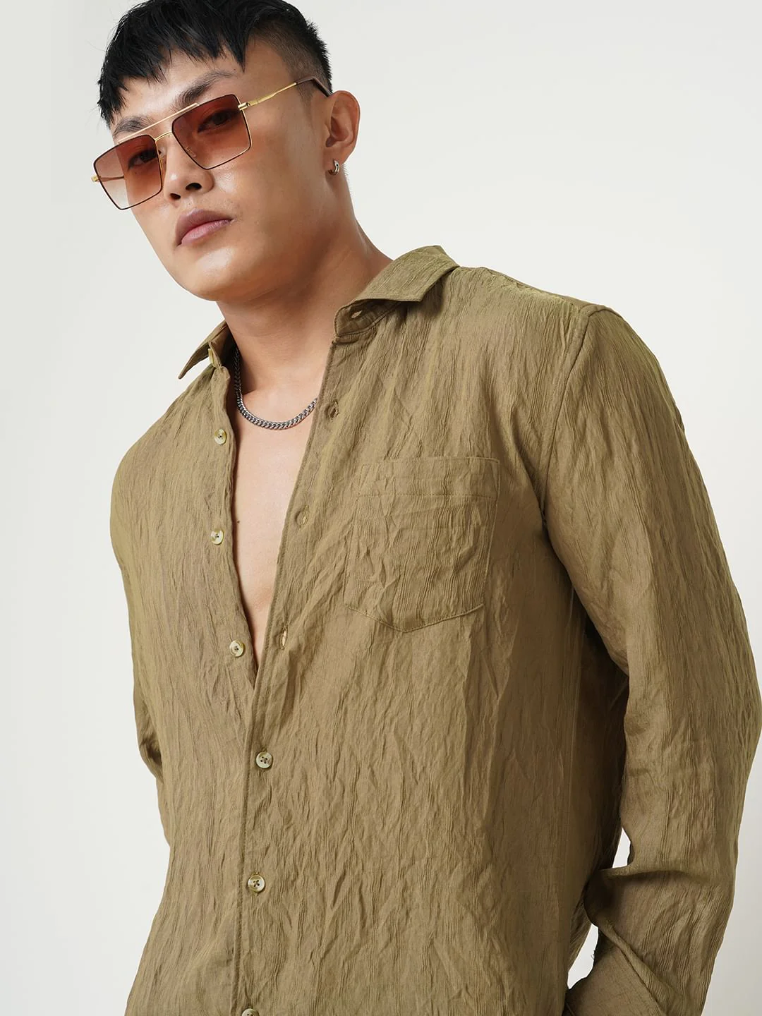 Russet Brown Wavy Textured Crushed Shirt - Image 3