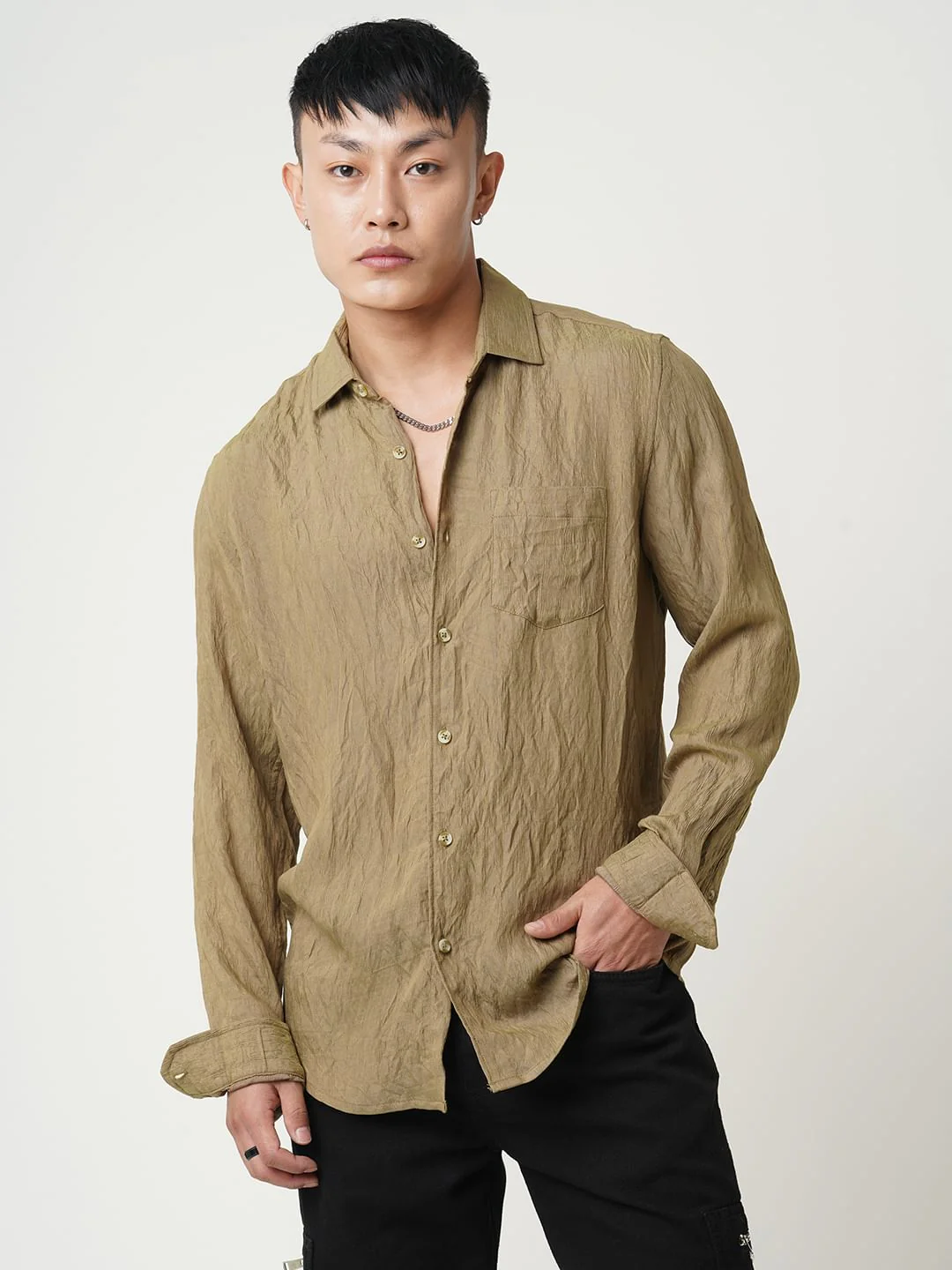Russet Brown Wavy Textured Crushed Shirt - Image 4