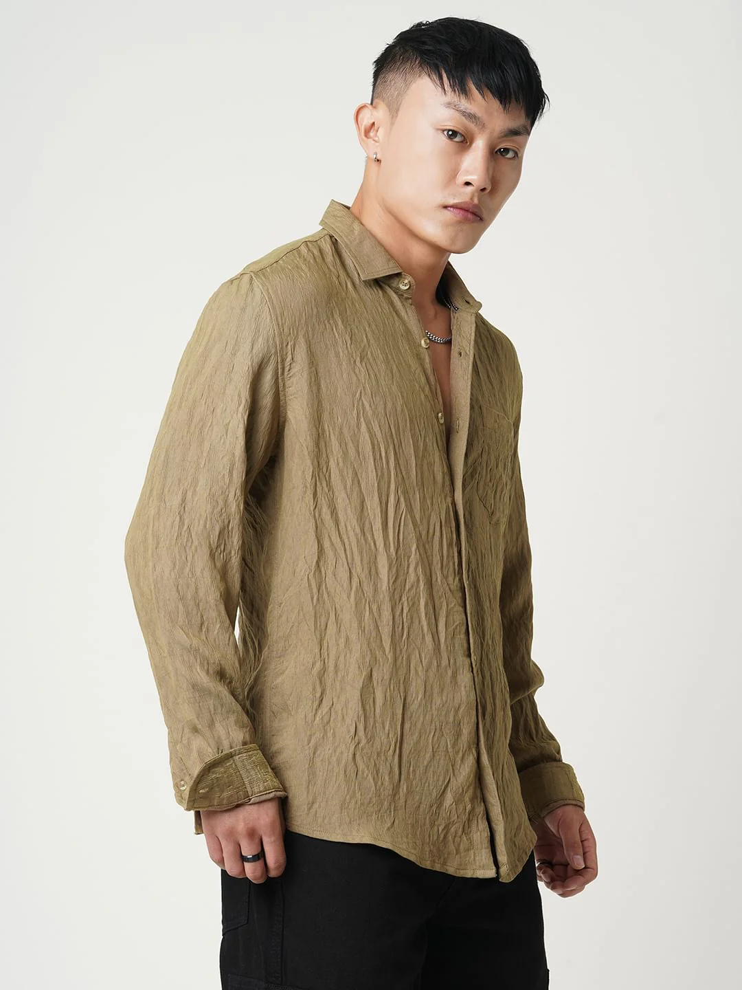 Russet Brown Wavy Textured Crushed Shirt - Image 5