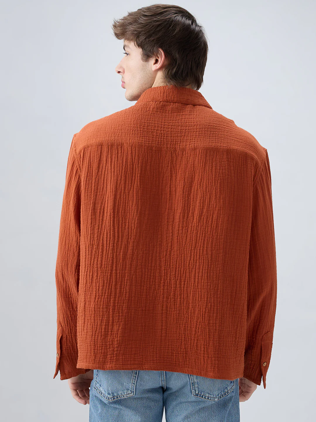 Rust Double Cloth Cuffless Oversized Shirt - Image 7