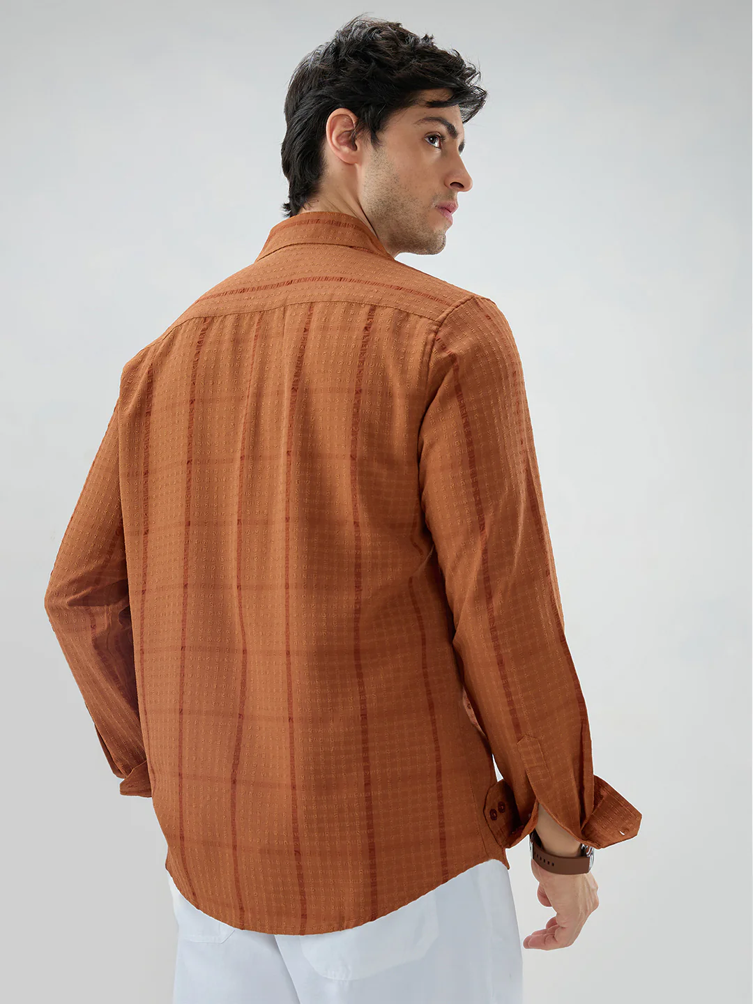 Rust Micro Checks Textured Shirt - Image 7