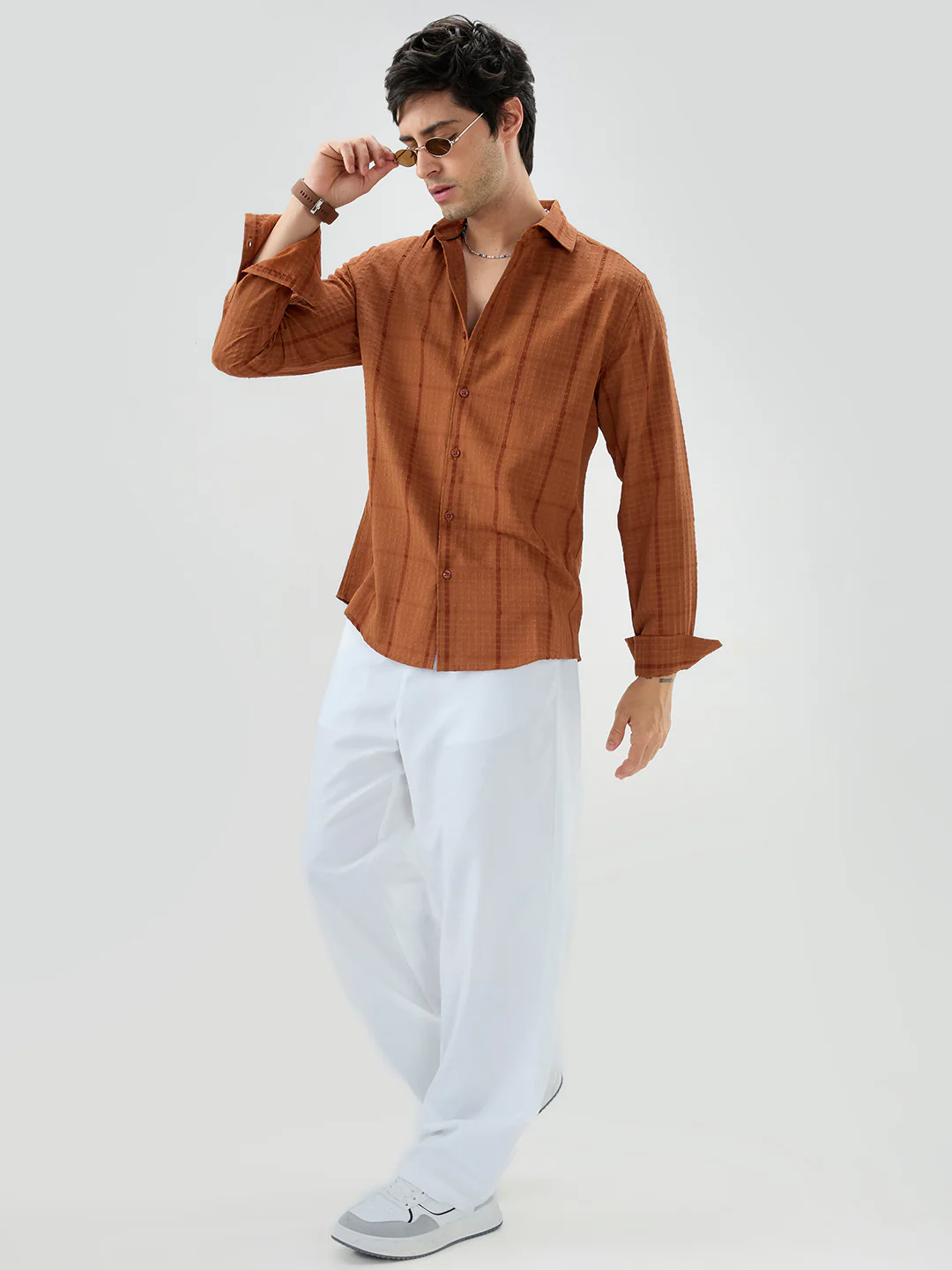 Rust Micro Checks Textured Shirt - Image 8