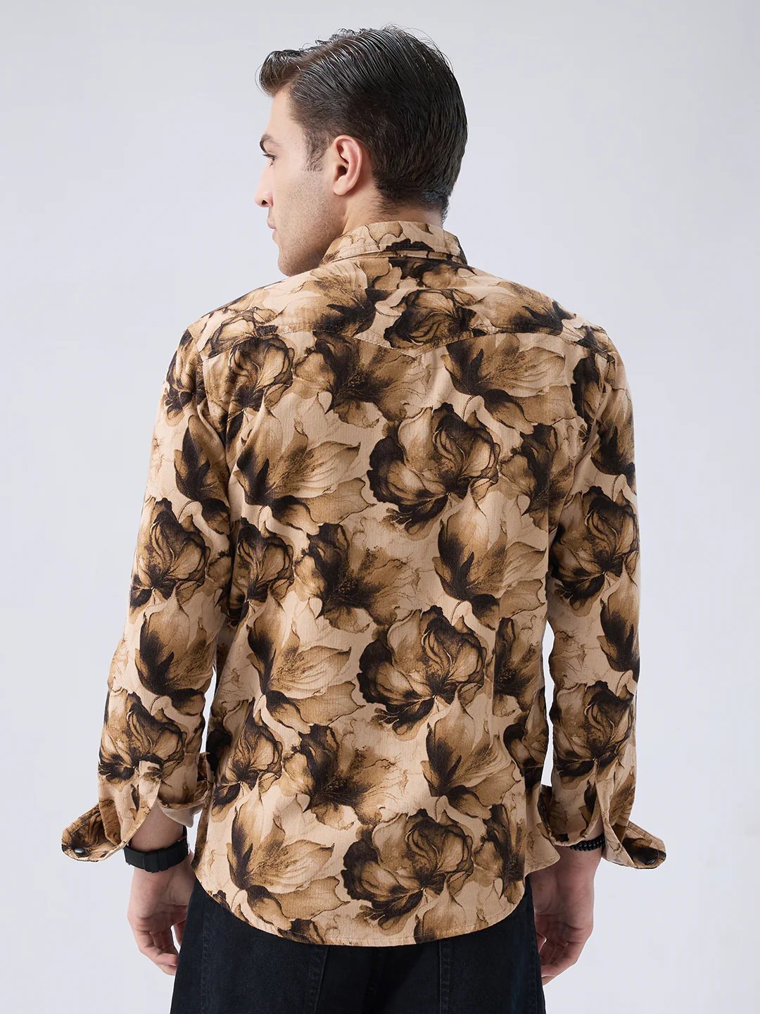Rustic Beige Botanical Printed Double Pocket Corduroy Shirt - Image 7