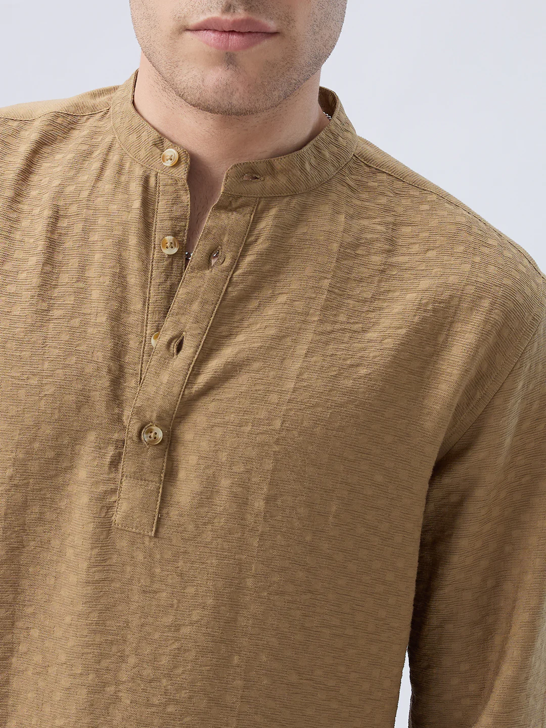 Rustic Brown Block Weave Jacquard Kurta - Image 3