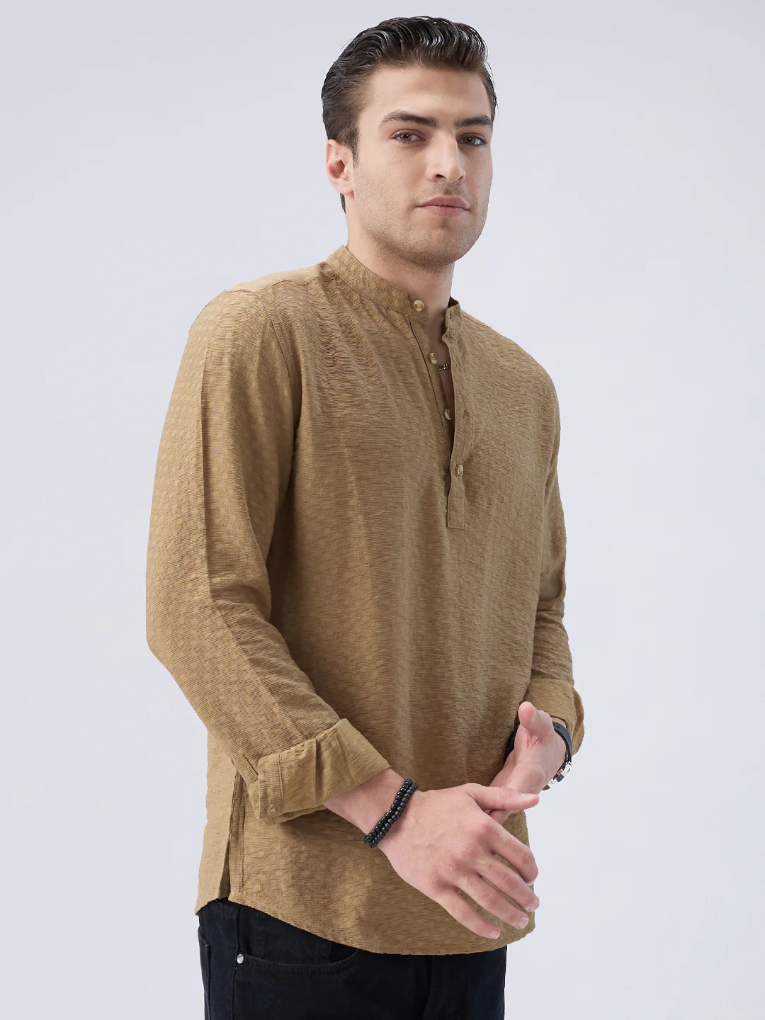Rustic Brown Block Weave Jacquard Kurta - Image 6