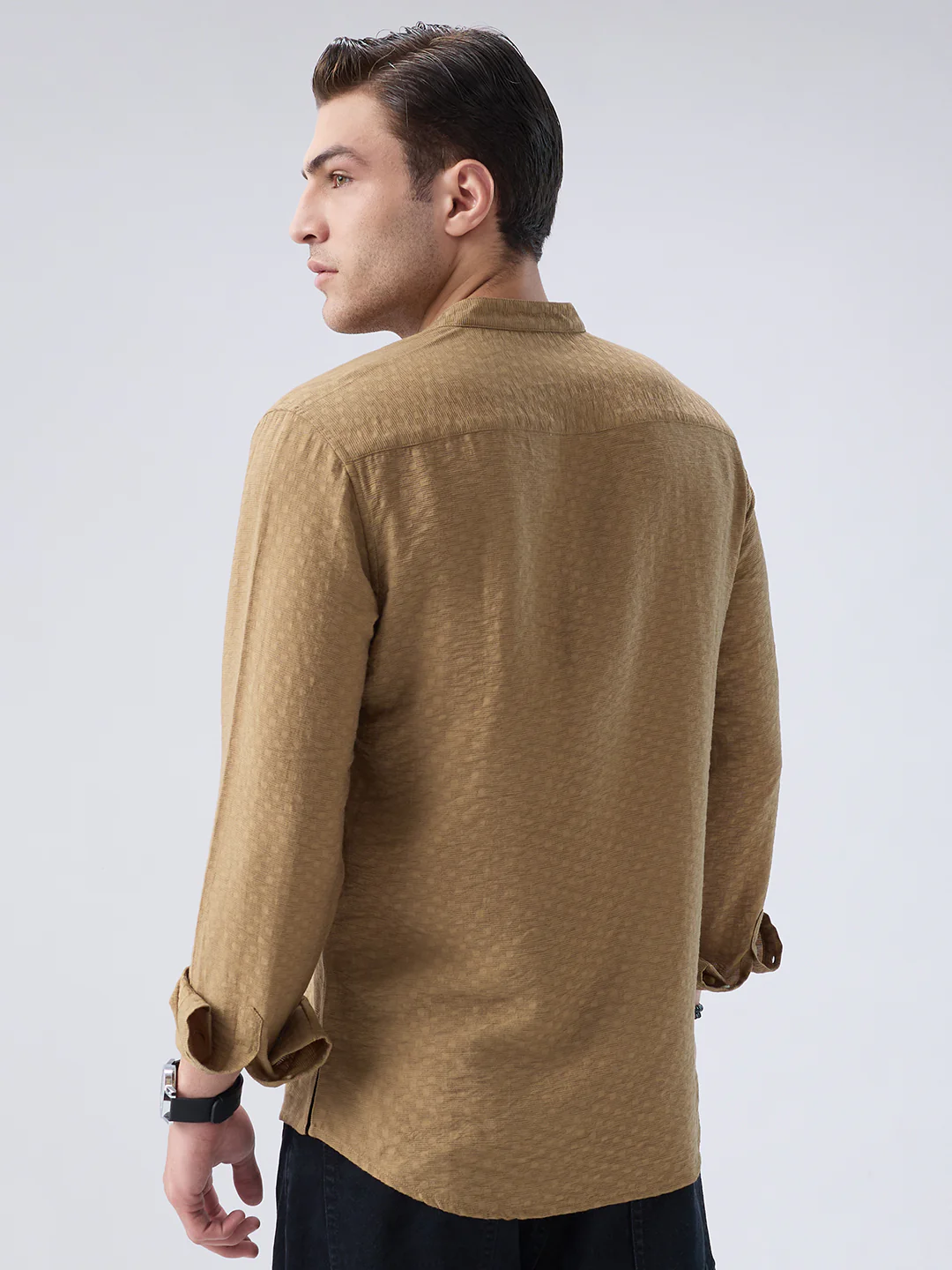 Rustic Brown Block Weave Jacquard Kurta - Image 7