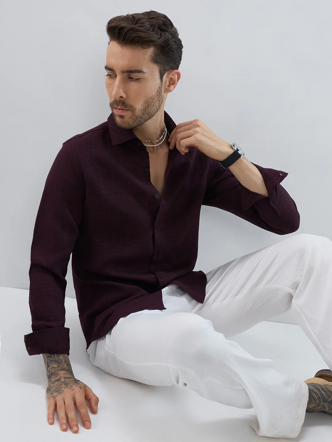 Rustic Charm Burnt Maroon Shirt - Image 4