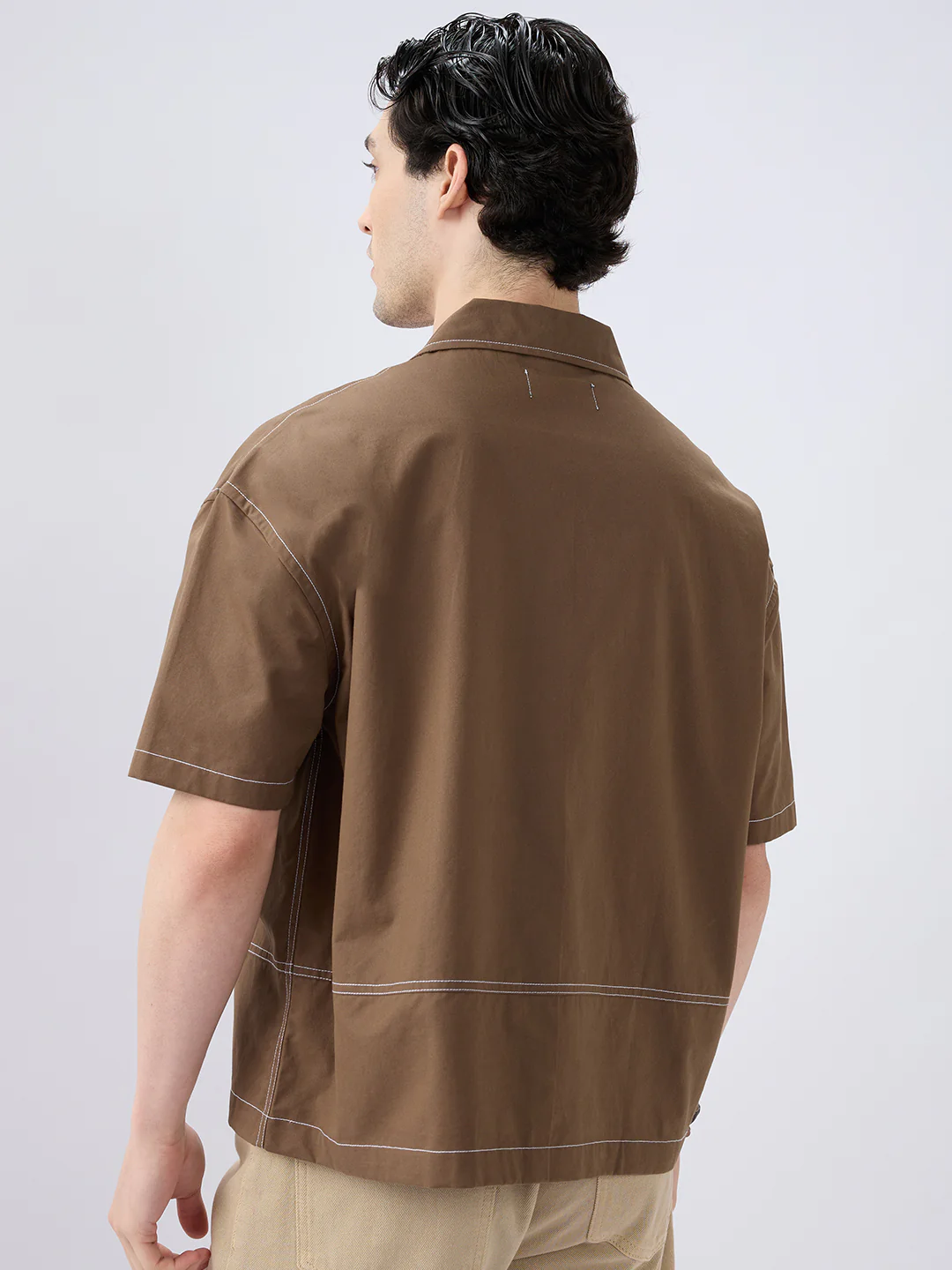 Rustic Cocoa Twin Pocket Oversized Crop Shirt - Image 6