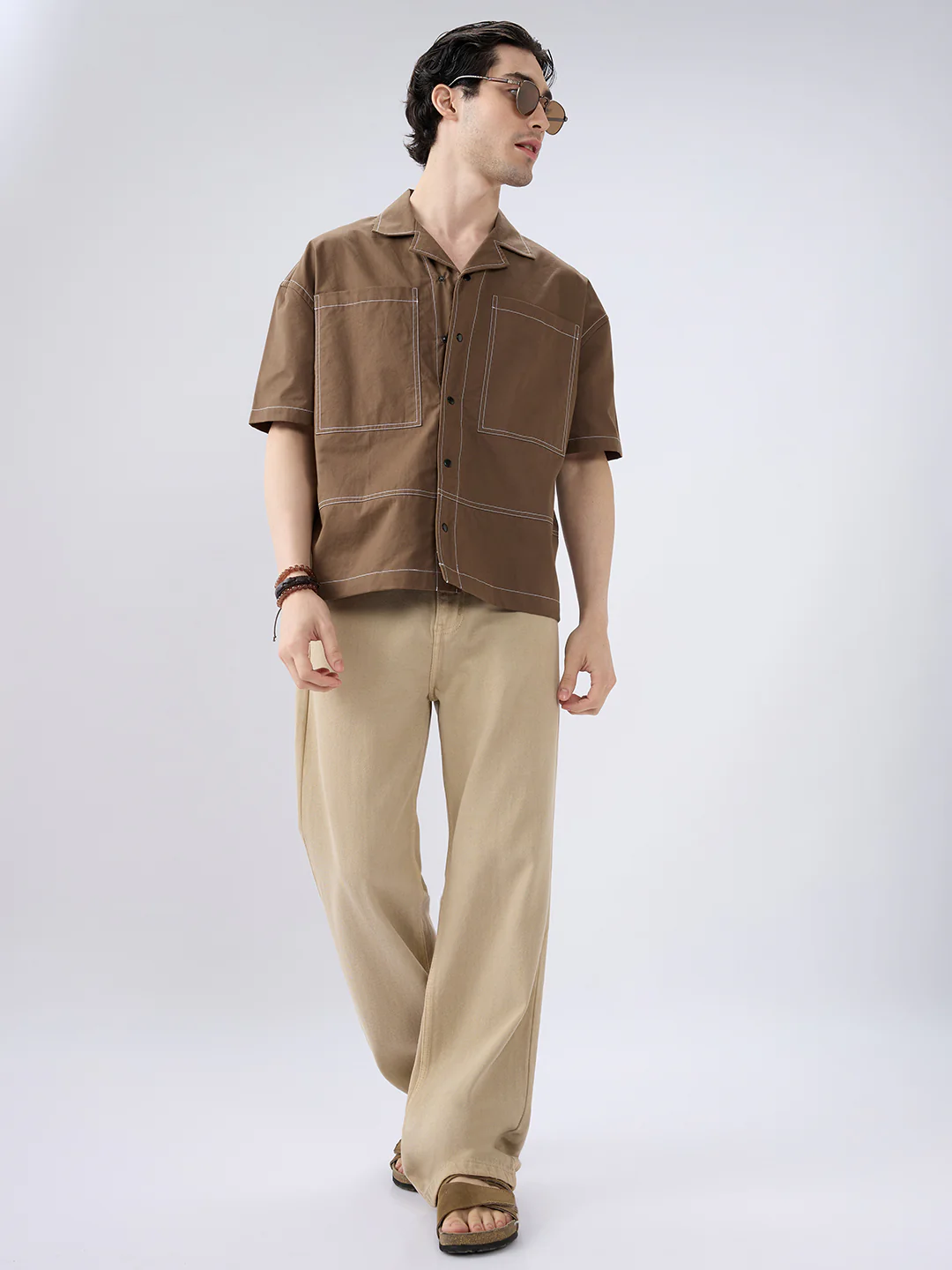 Rustic Cocoa Twin Pocket Oversized Crop Shirt - Image 7