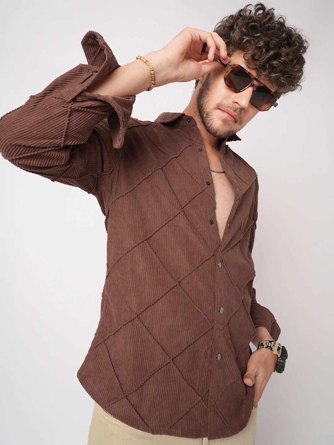 Rustic Diamond Embossed Corduroy Shirt