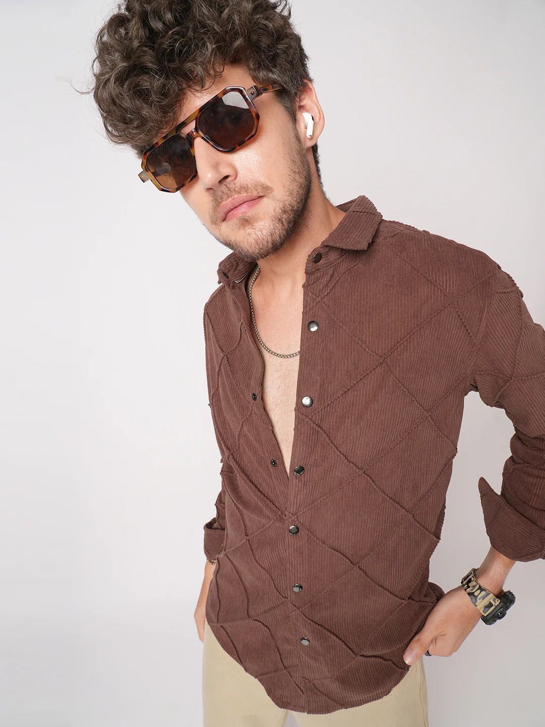 Rustic Diamond Embossed Corduroy Shirt - Image 2