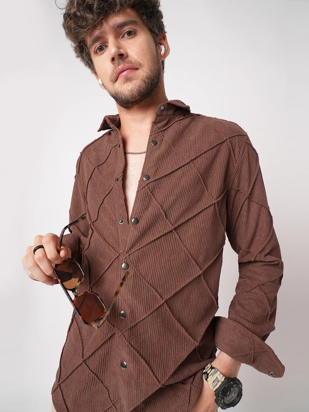 Rustic Diamond Embossed Corduroy Shirt - Image 4