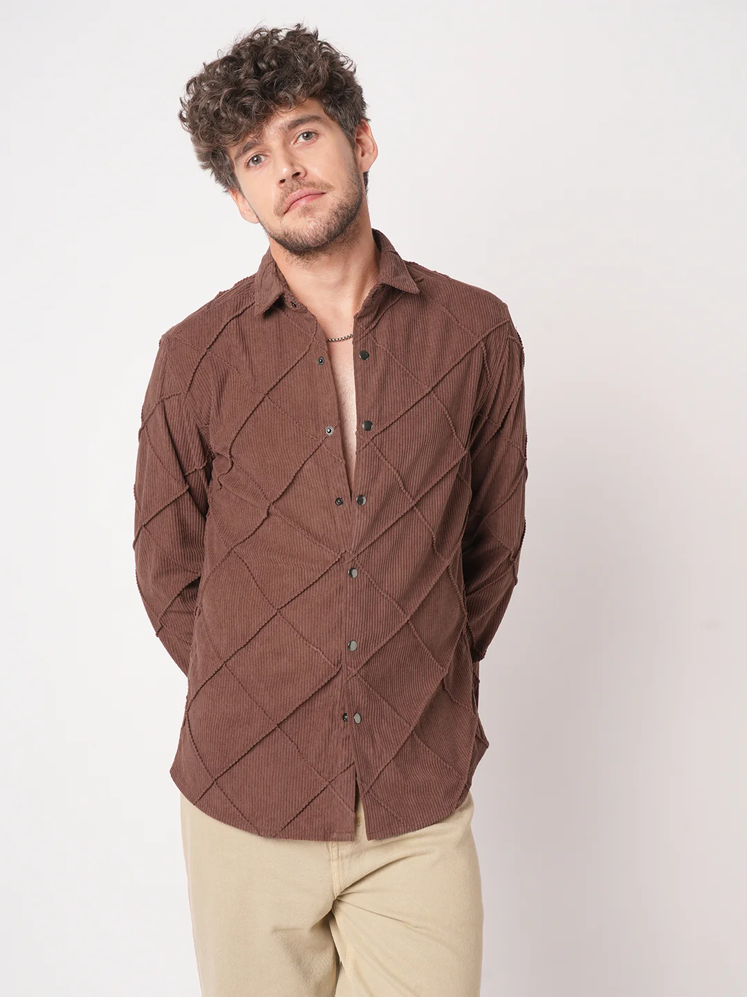 Rustic Diamond Embossed Corduroy Shirt - Image 5
