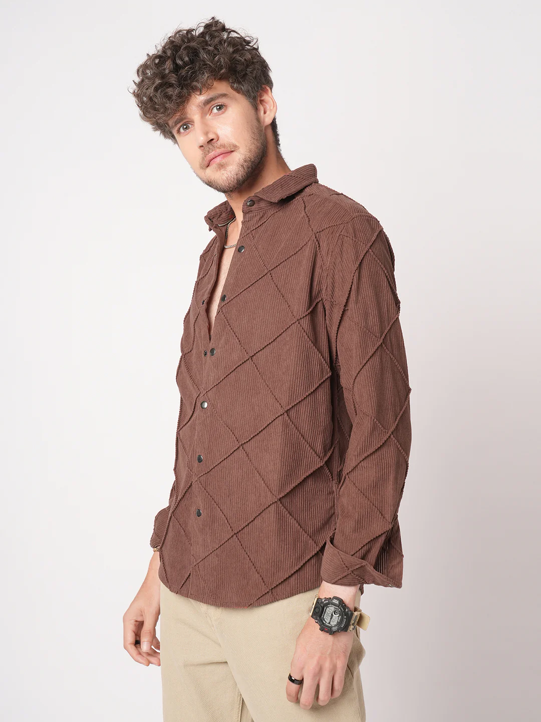 Rustic Diamond Embossed Corduroy Shirt - Image 6