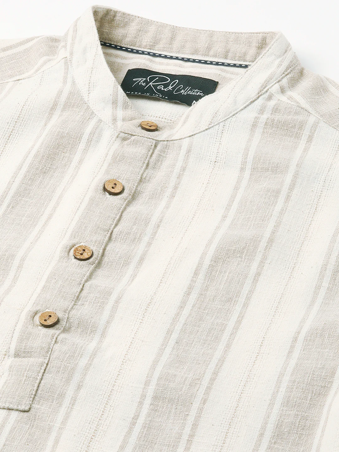 Rustic Sand Beige Vertical Striped Linen Blend Kurta - Image 3
