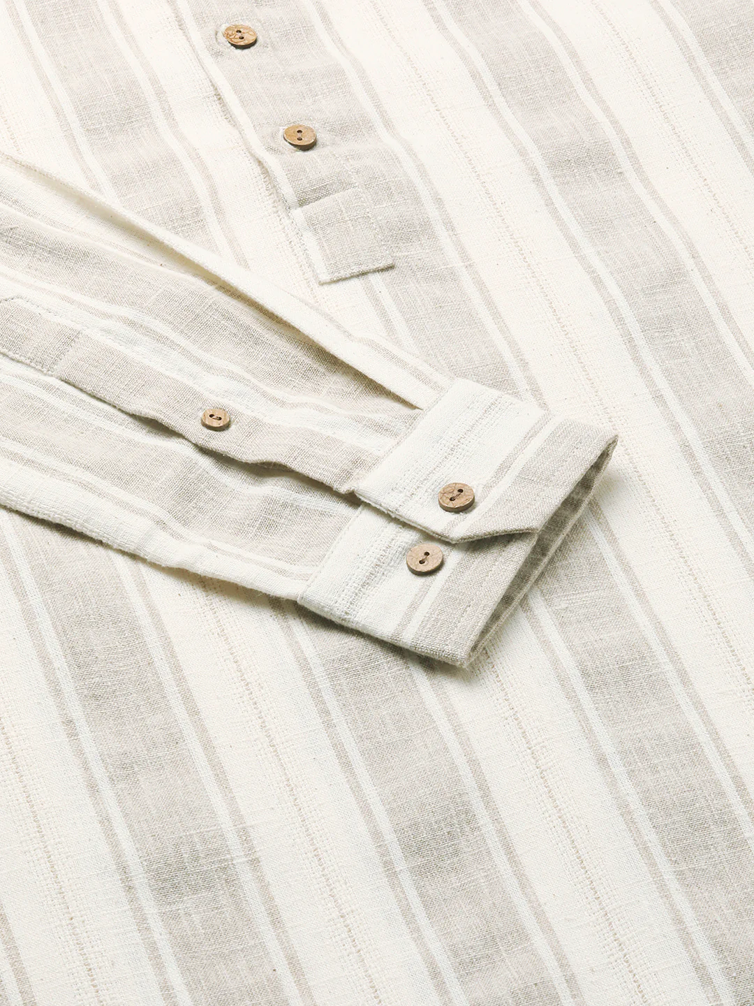 Rustic Sand Beige Vertical Striped Linen Blend Kurta - Image 8