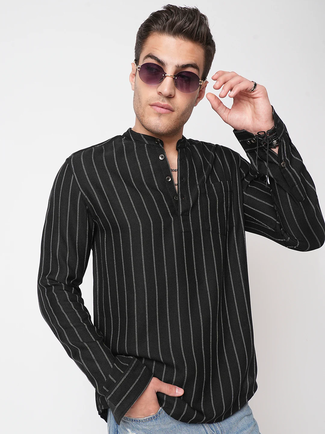 Sable Black Chalk Striped Kurta - Image 2