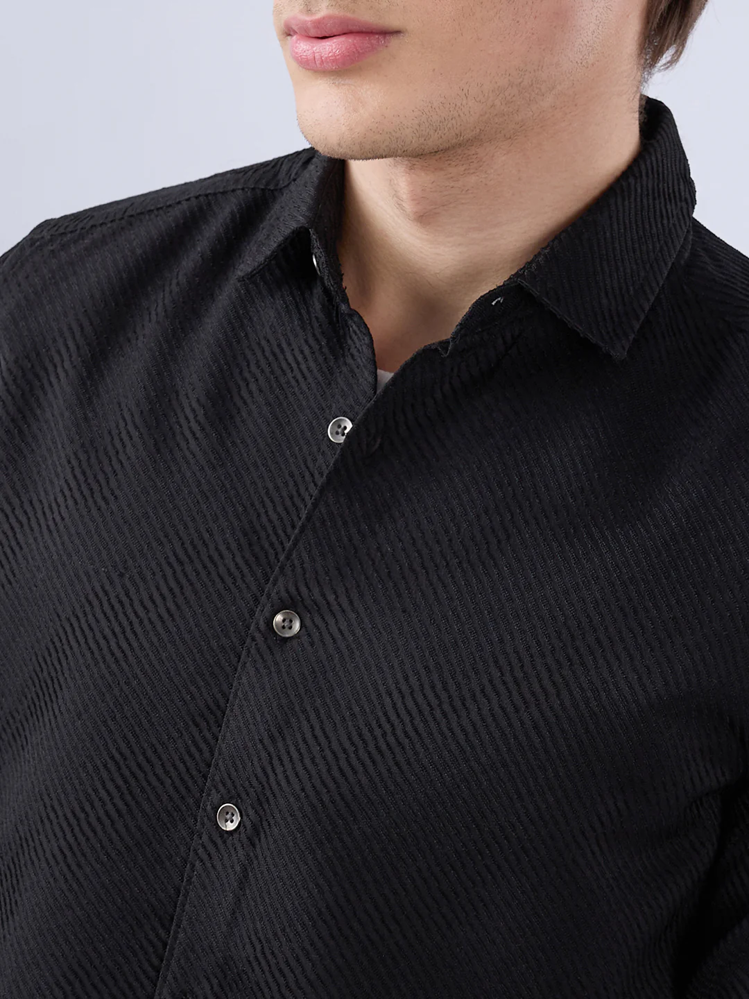 Sable Black Diagonal Textured Statement Shirt - Image 3