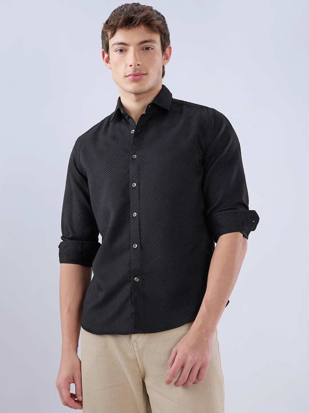 Sable Black Diagonal Textured Statement Shirt - Image 5