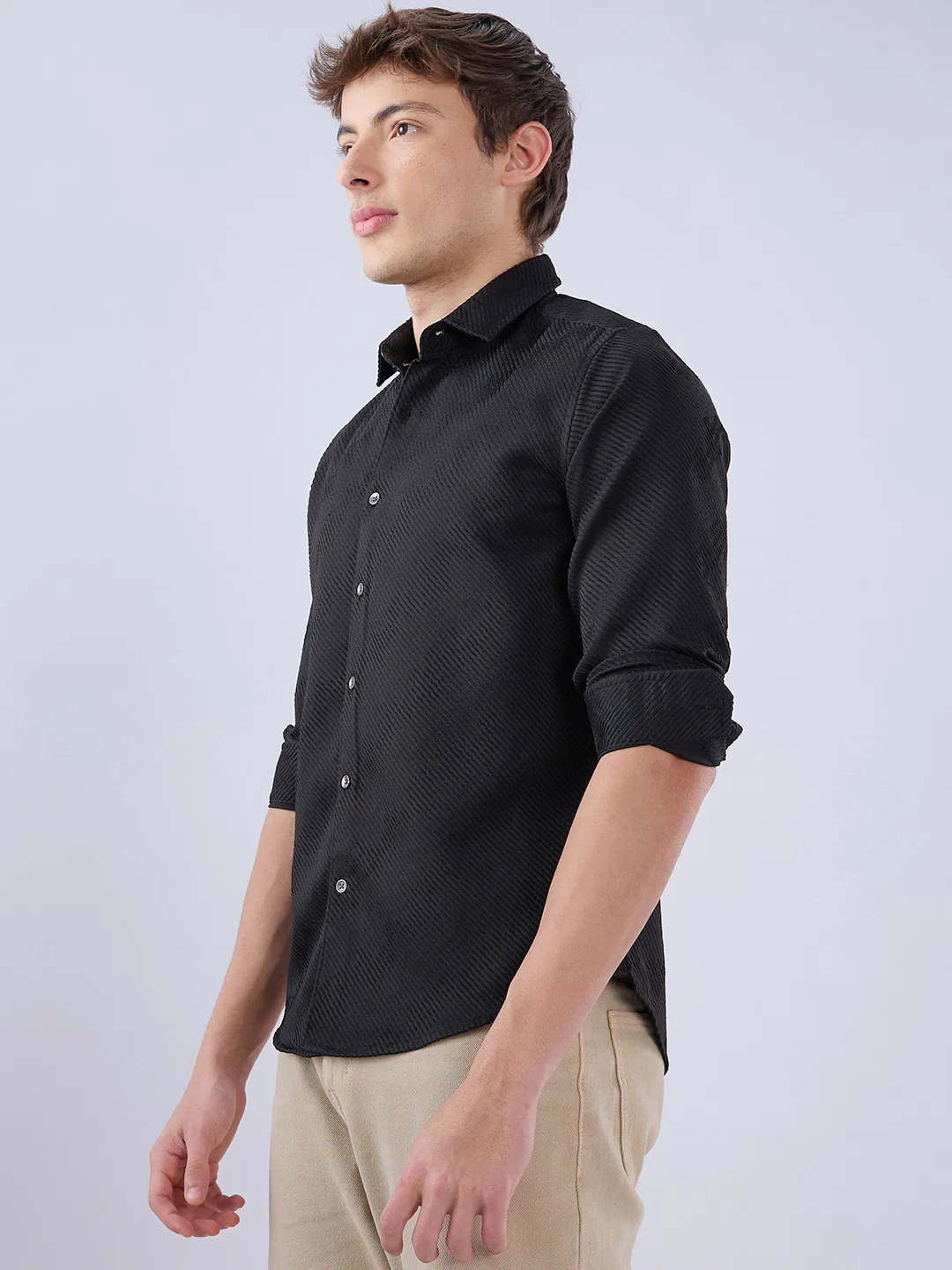 Sable Black Diagonal Textured Statement Shirt - Image 6