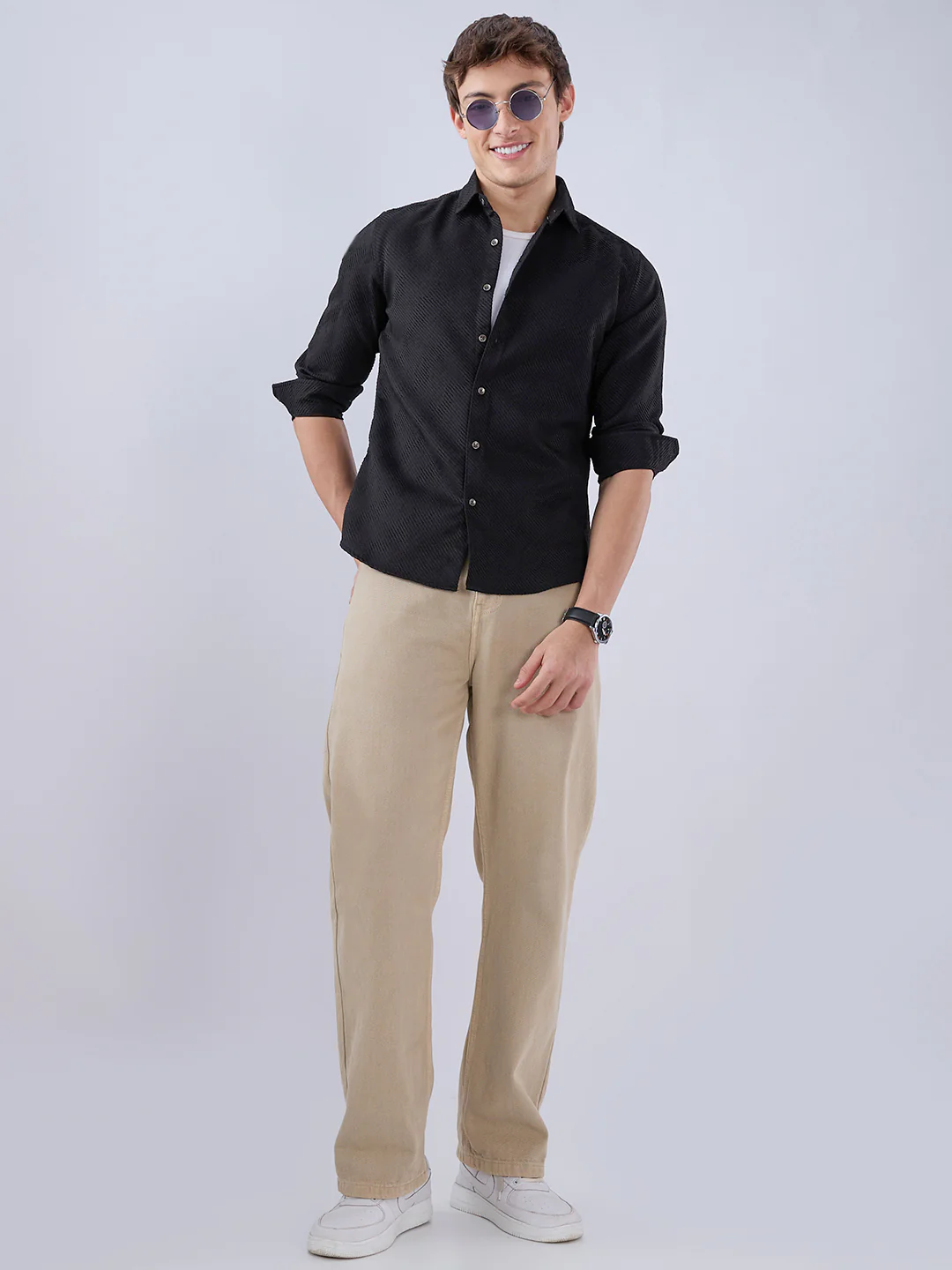 Sable Black Diagonal Textured Statement Shirt - Image 8