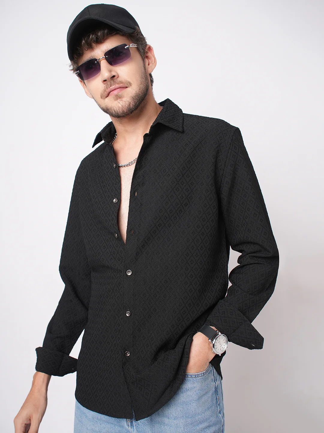 Sable Black Ornate Textured Shirt - Image 4
