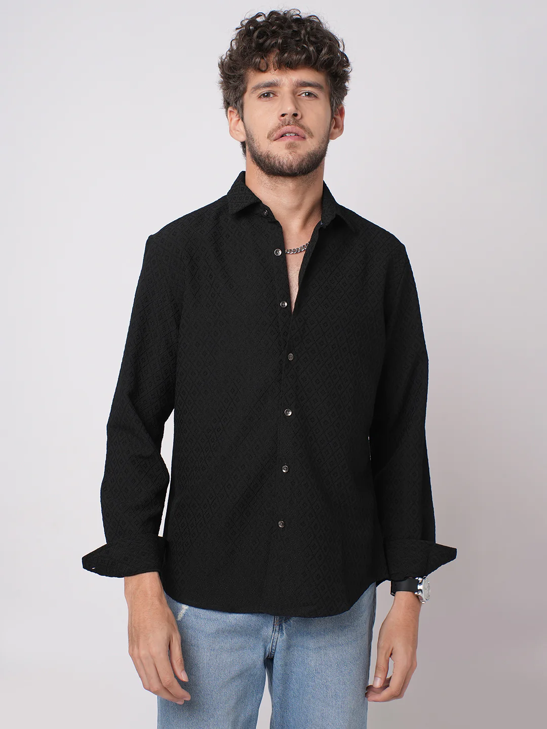 Sable Black Ornate Textured Shirt - Image 5