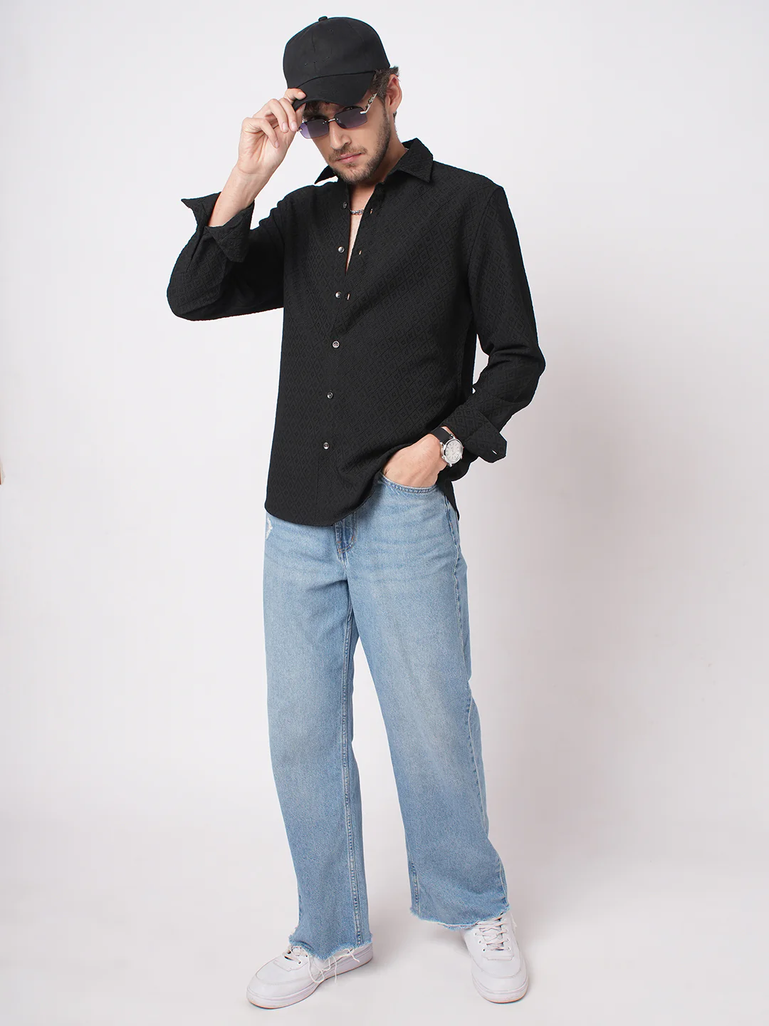 Sable Black Ornate Textured Shirt - Image 7
