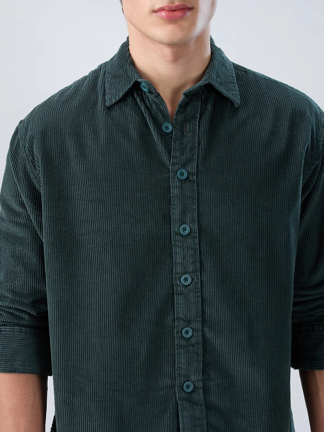 Sacremento Green Corduroy Boxy Fit Crop Shirt - Image 3