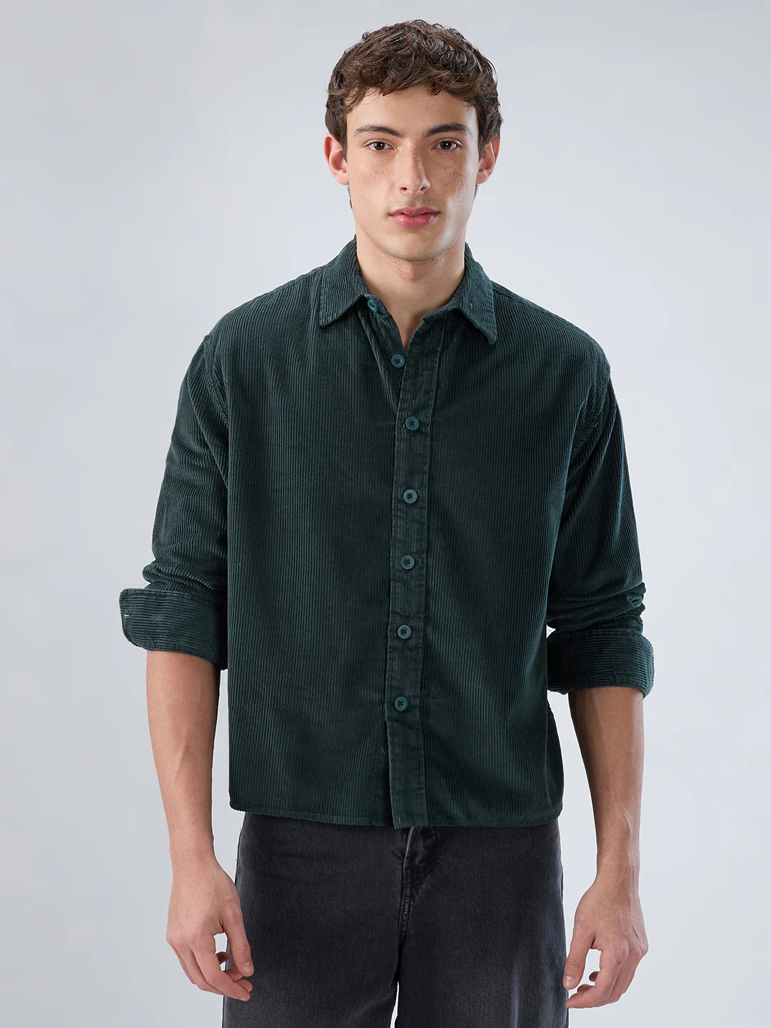 Sacremento Green Corduroy Boxy Fit Crop Shirt - Image 4