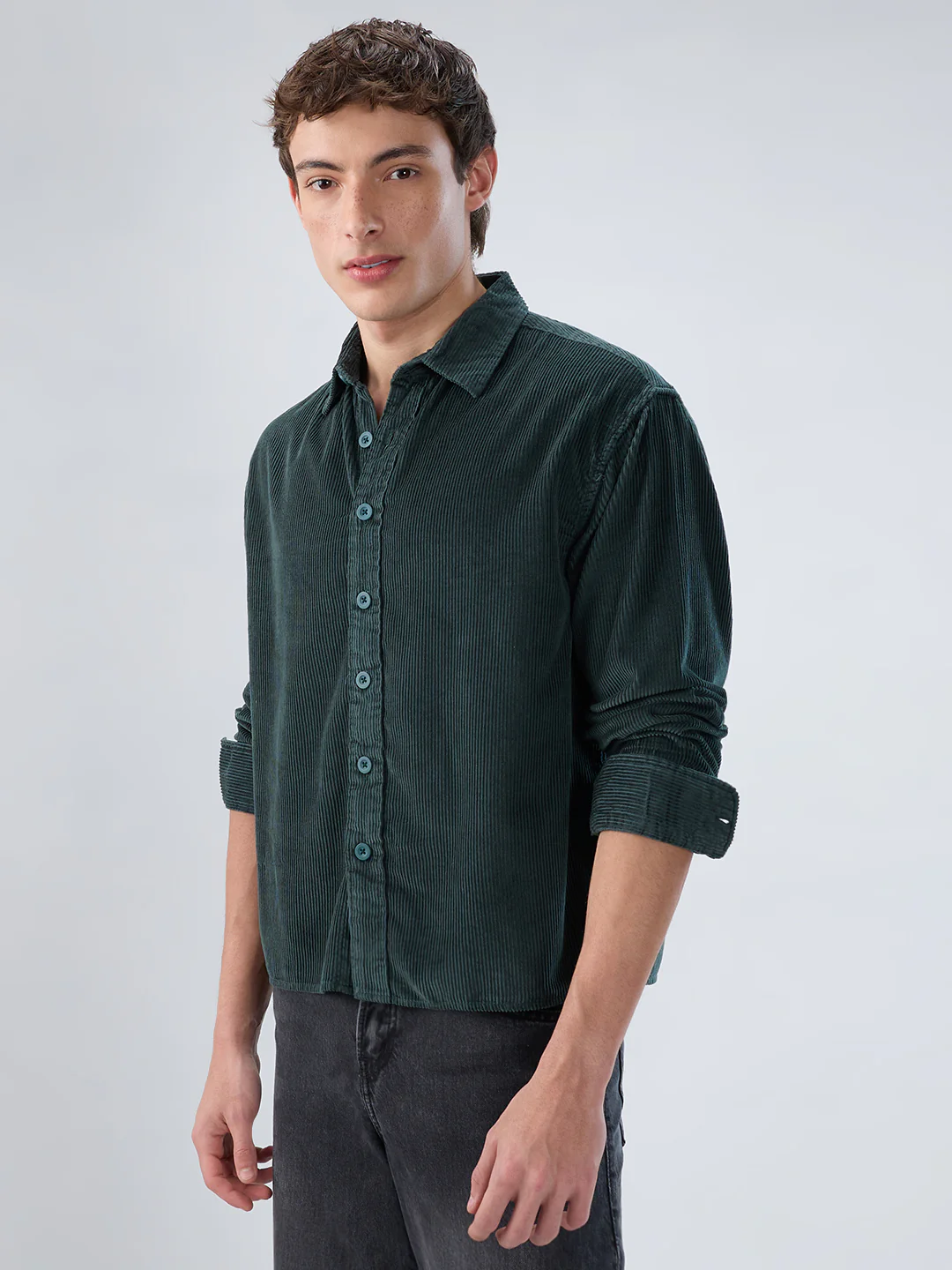 Sacremento Green Corduroy Boxy Fit Crop Shirt - Image 5