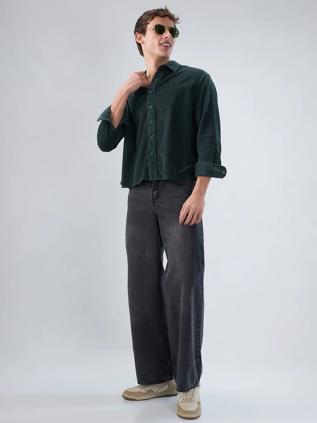 Sacremento Green Corduroy Boxy Fit Crop Shirt - Image 7