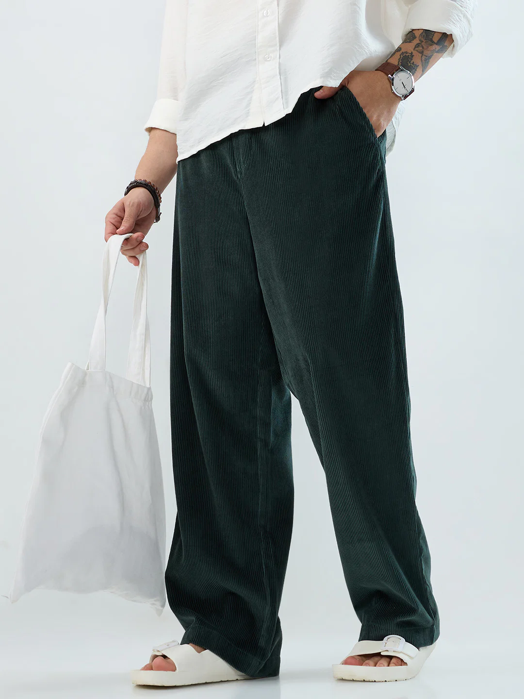 Sacremento Green Corduroy Straight-Fit Trousers - Image 2