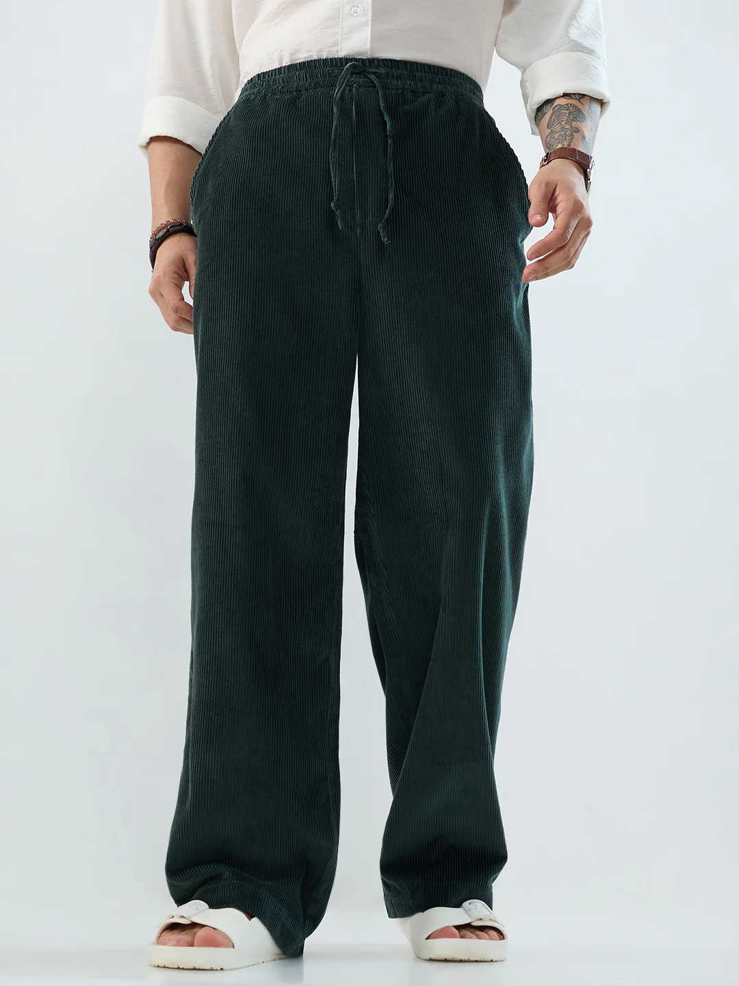 Sacremento Green Corduroy Straight-Fit Trousers - Image 4