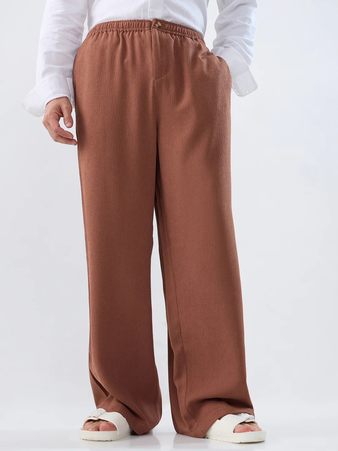 Saddle Brown Wide-Leg Crepe Comfort Trousers - Image 5